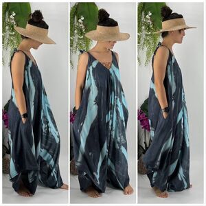 Pōʻalima Turquoise Blue/Charcoal  V Neck Shoulder TieV Neck Shoulder Tie Romper